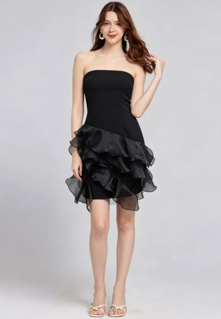 Vestido Mini Tomara Que Caia Com Folhos Assimétricos