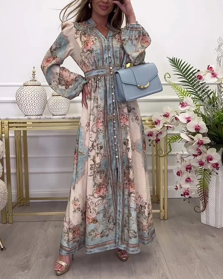 Ada™ | Vestido Comprido Floral Com Botões