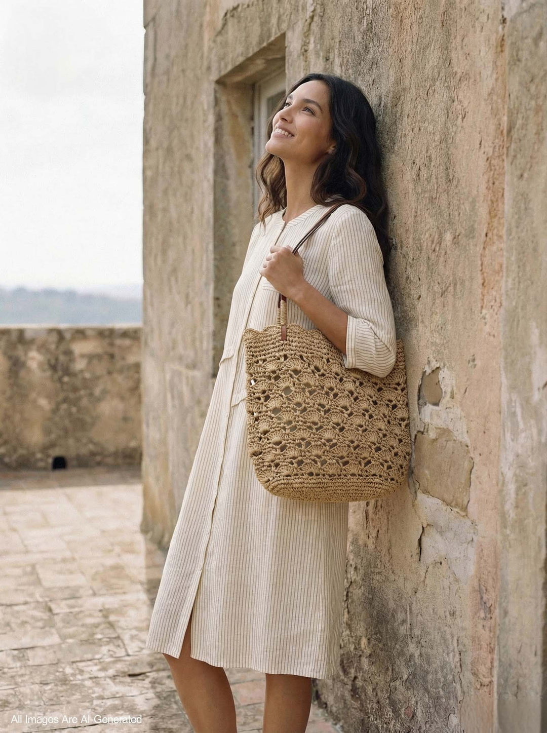 Bolso Tote De Hombro En Forma De Abanico Tejido A Crochet