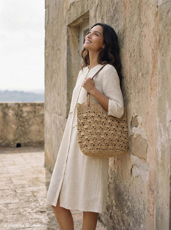 Bolso Tote De Hombro En Forma De Abanico Tejido A Crochet