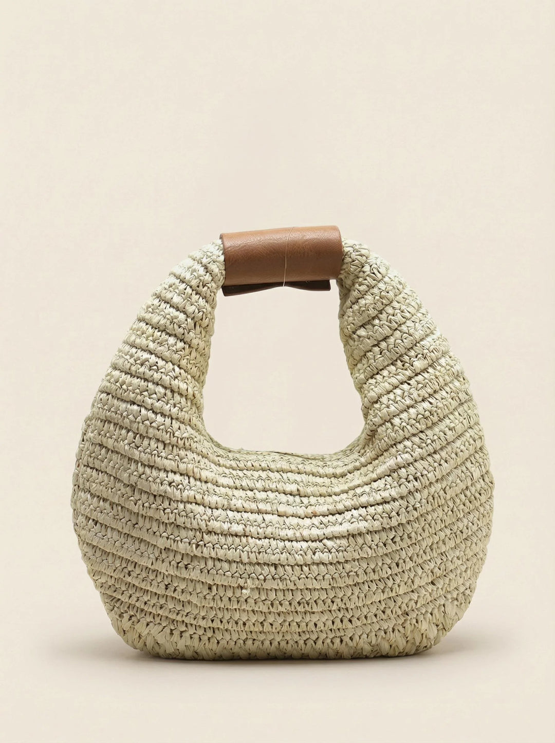 Bolso De Mano Redondo De Paja Tejido A Crochet