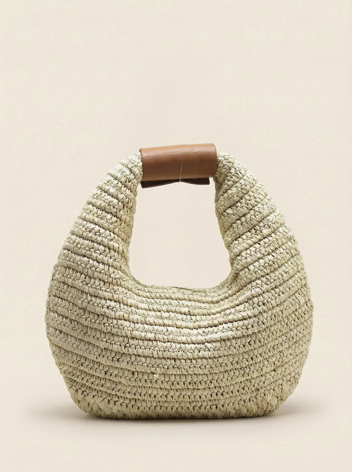Bolso De Mano Redondo De Paja Tejido A Crochet