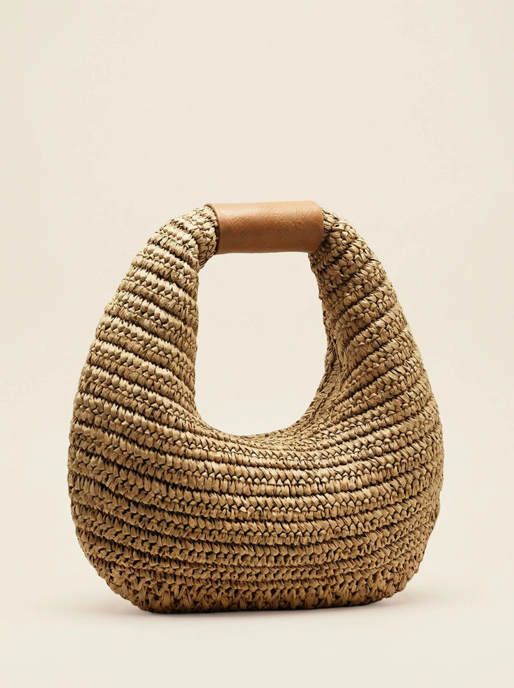Bolso De Mano Redondo De Paja Tejido A Crochet