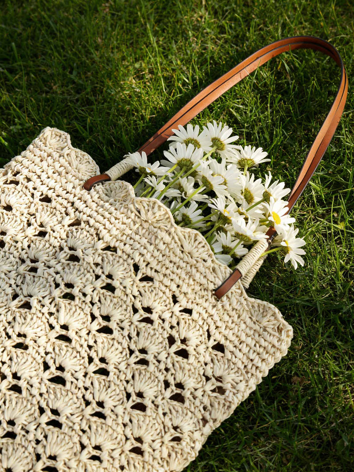 Bolso Tote De Hombro En Forma De Abanico Tejido A Crochet