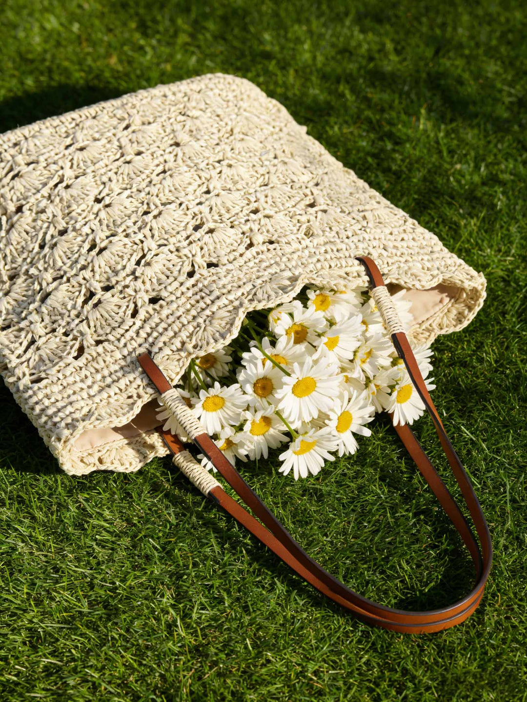 Bolso Tote De Hombro En Forma De Abanico Tejido A Crochet