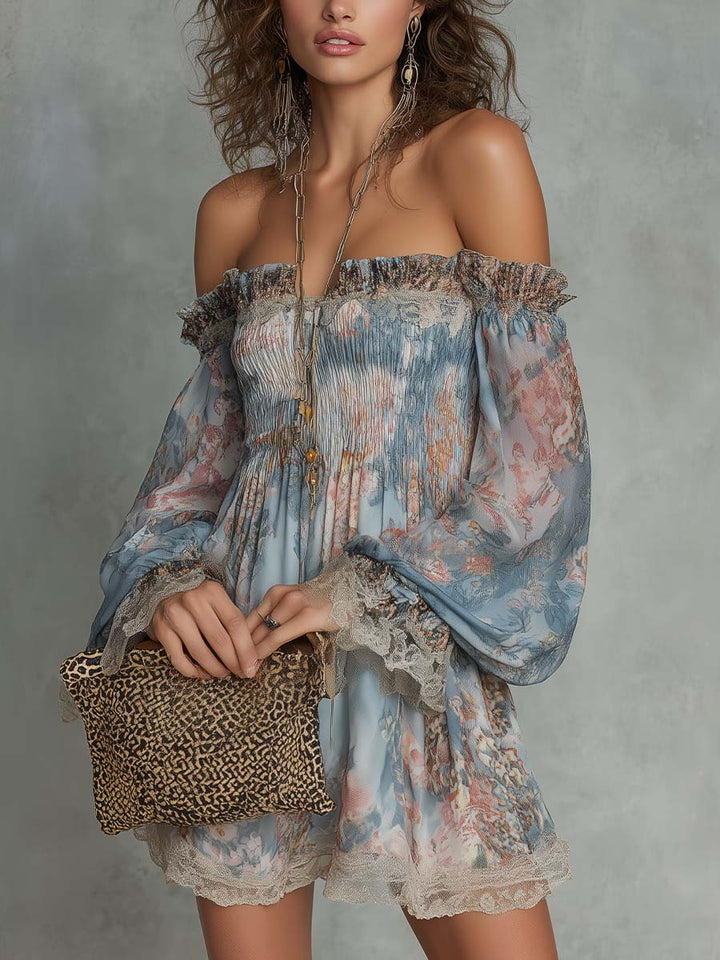 Romane | Vestido Corto Floral De Hombros Descubiertos