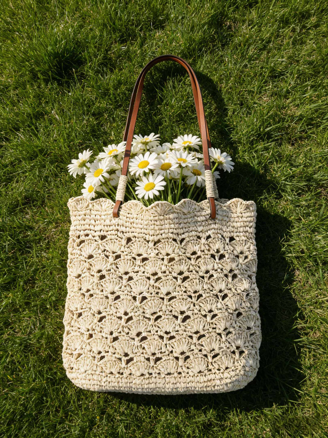 Bolso Tote De Hombro En Forma De Abanico Tejido A Crochet