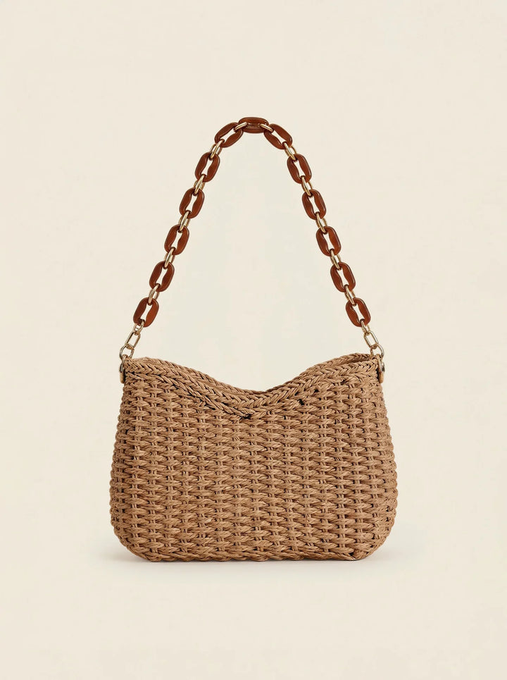 Bolso De Hombro De Paja Tejida De Colores