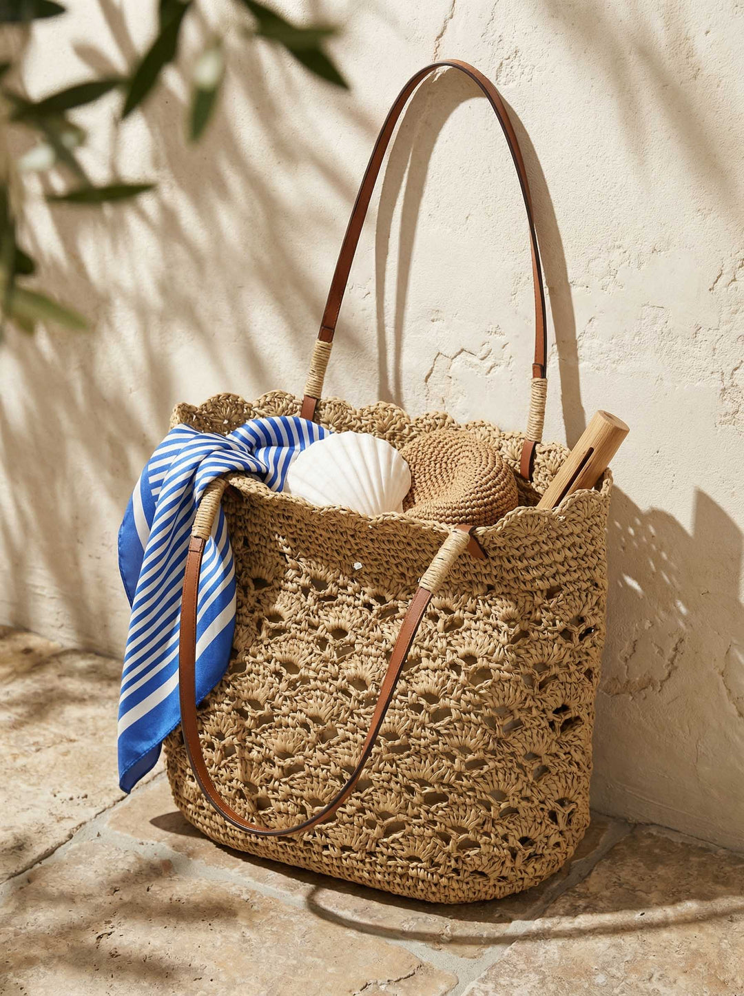 Bolso Tote De Hombro En Forma De Abanico Tejido A Crochet
