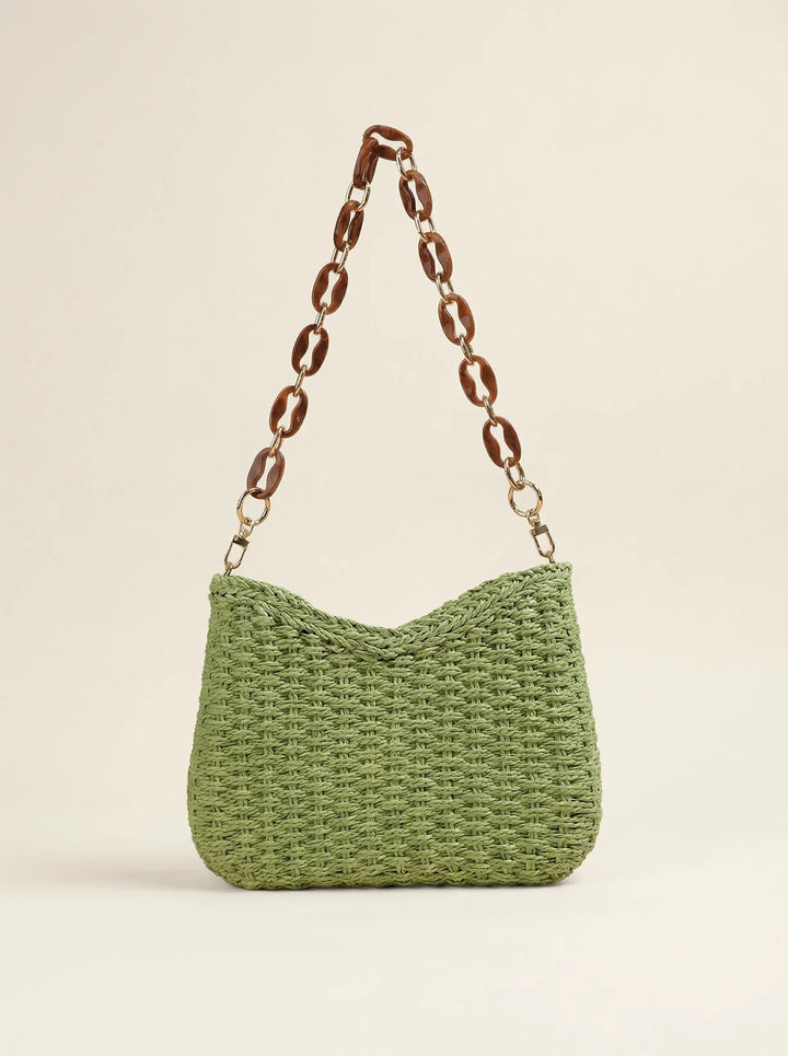 Bolso De Hombro De Paja Tejida De Colores