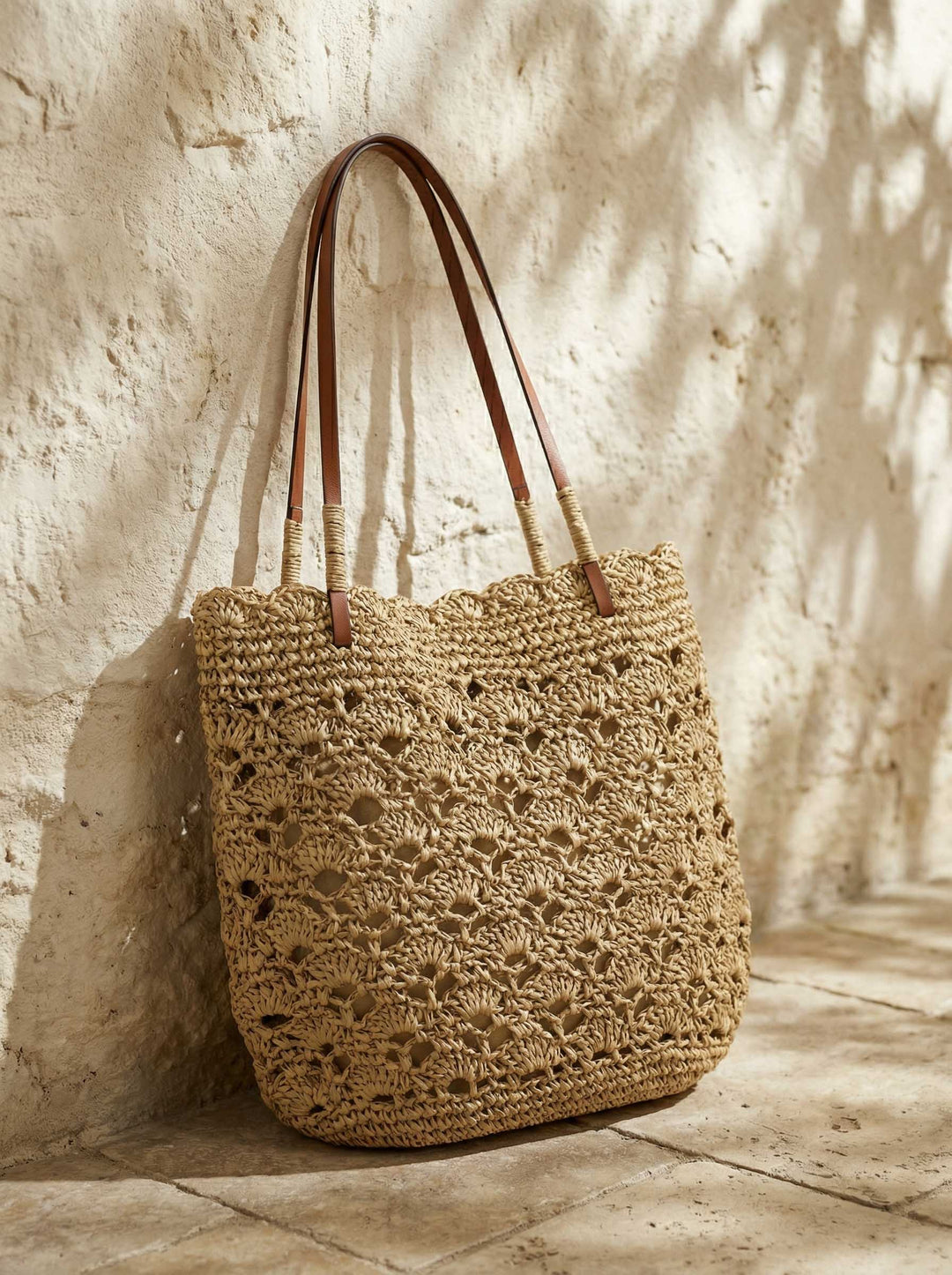 Bolso Tote De Hombro En Forma De Abanico Tejido A Crochet