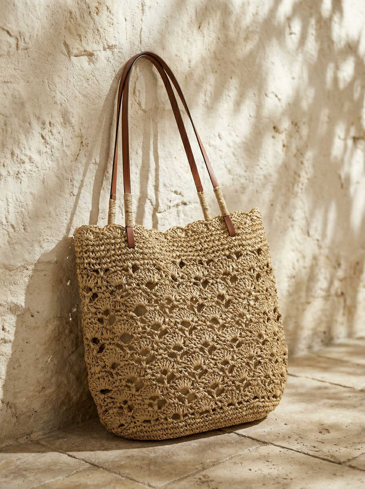 Bolso Tote De Hombro En Forma De Abanico Tejido A Crochet
