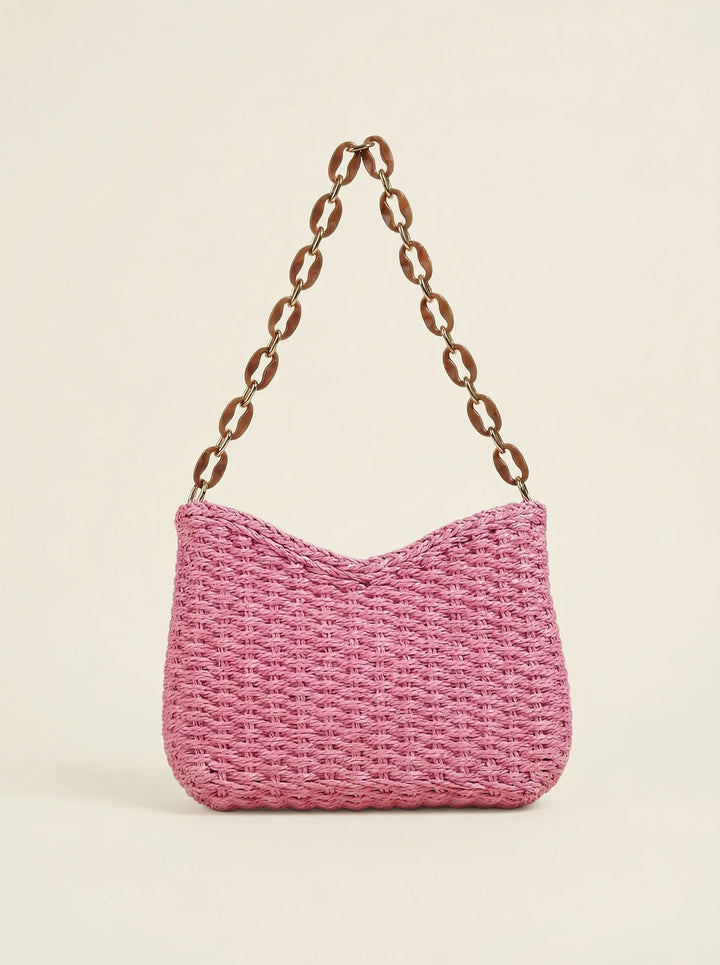 Bolso De Hombro De Paja Tejida De Colores