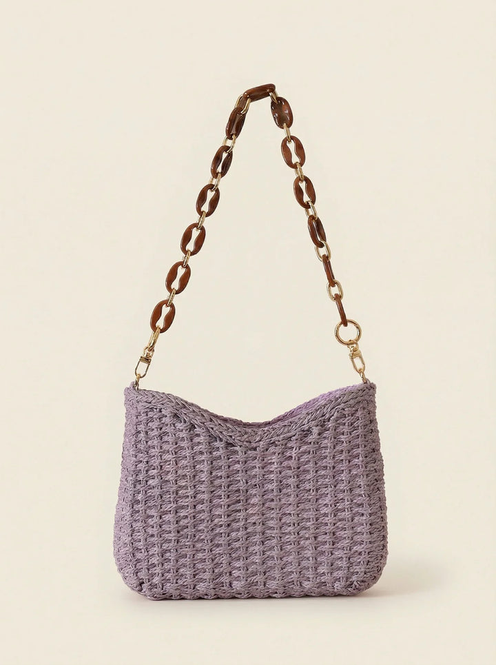 Bolso De Hombro De Paja Tejida De Colores