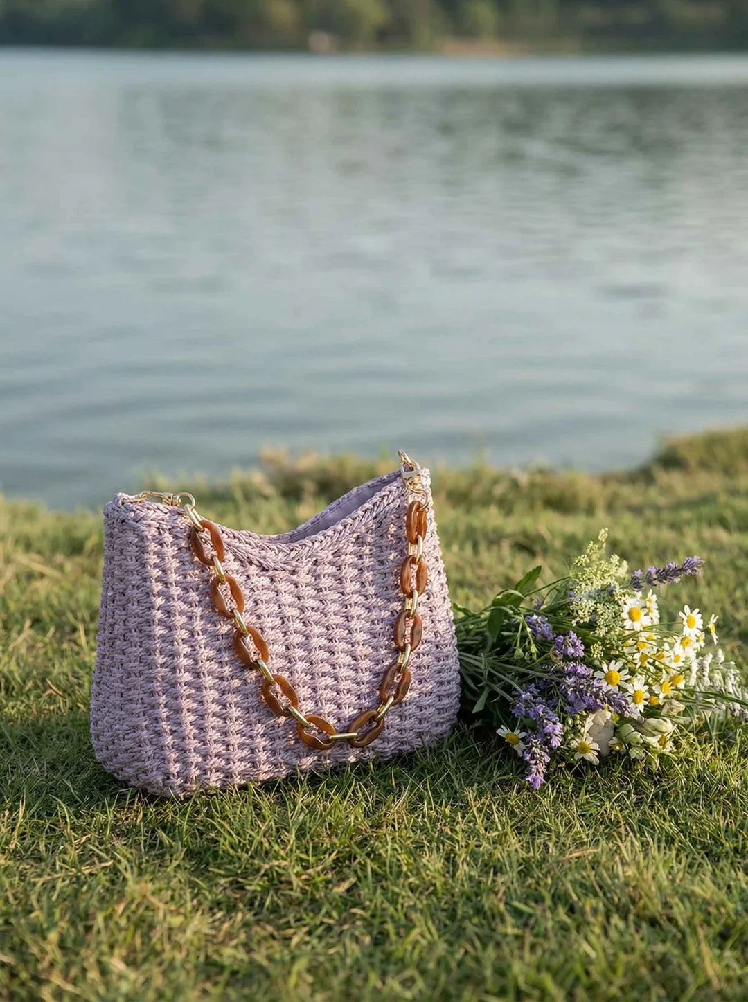 Bolso De Hombro De Paja Tejida De Colores