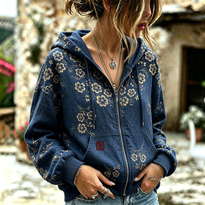Sudadera Con Cremallera Estampado Flores De Cerezo Japones Vintage