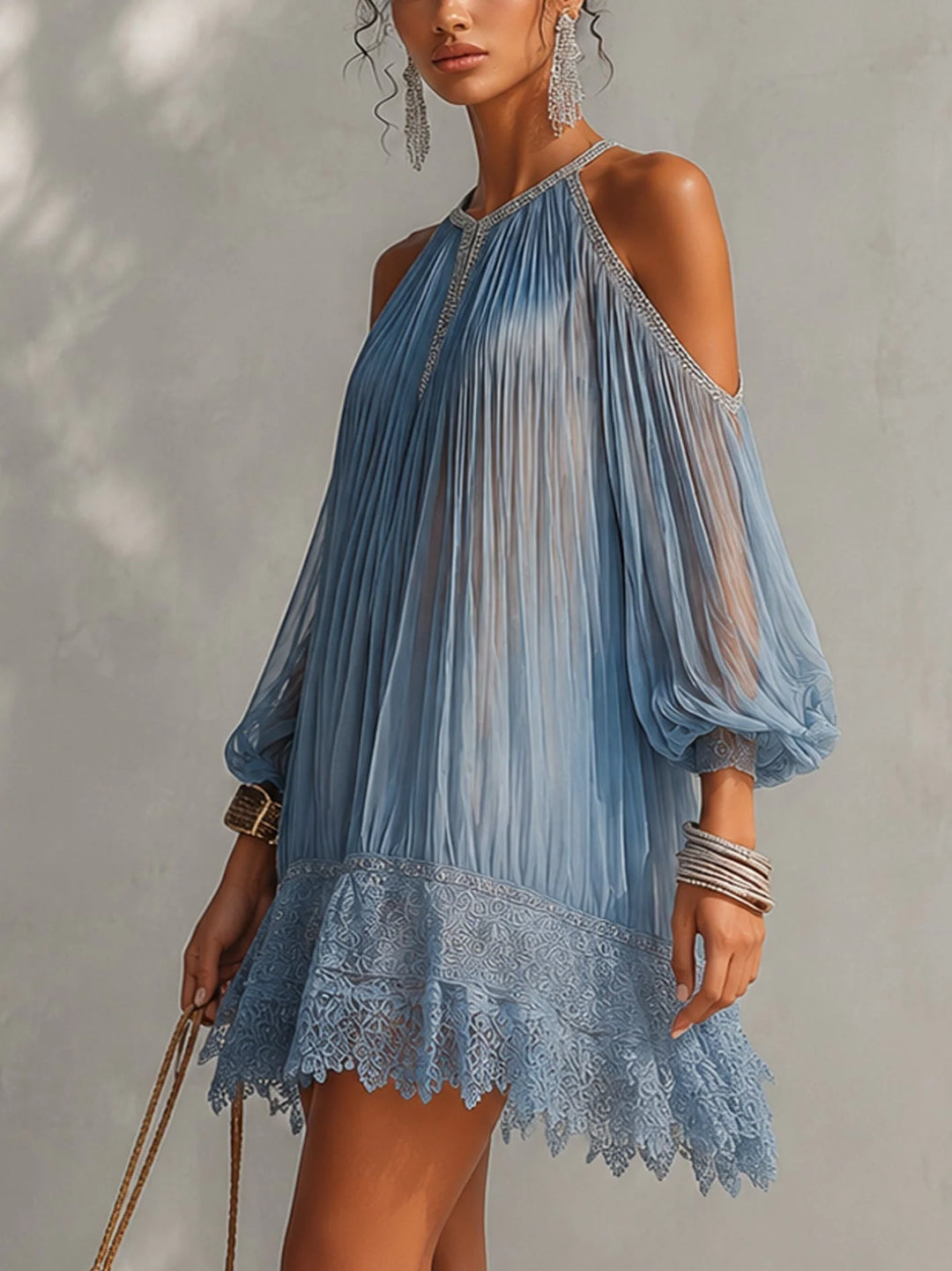 Seraphine | Vestido Corto Plisado De Hombros Descubiertos