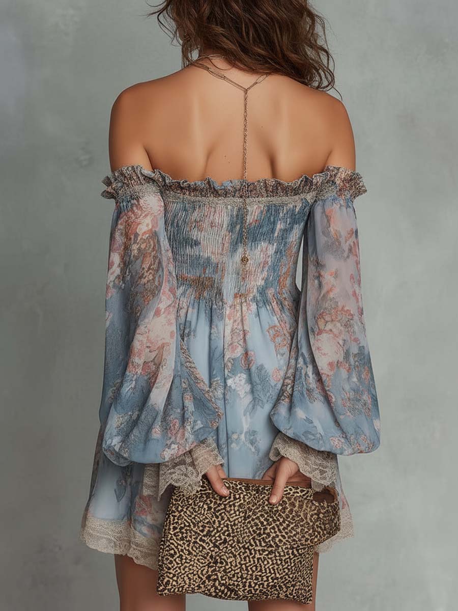 Romane | Vestido Corto Floral De Hombros Descubiertos