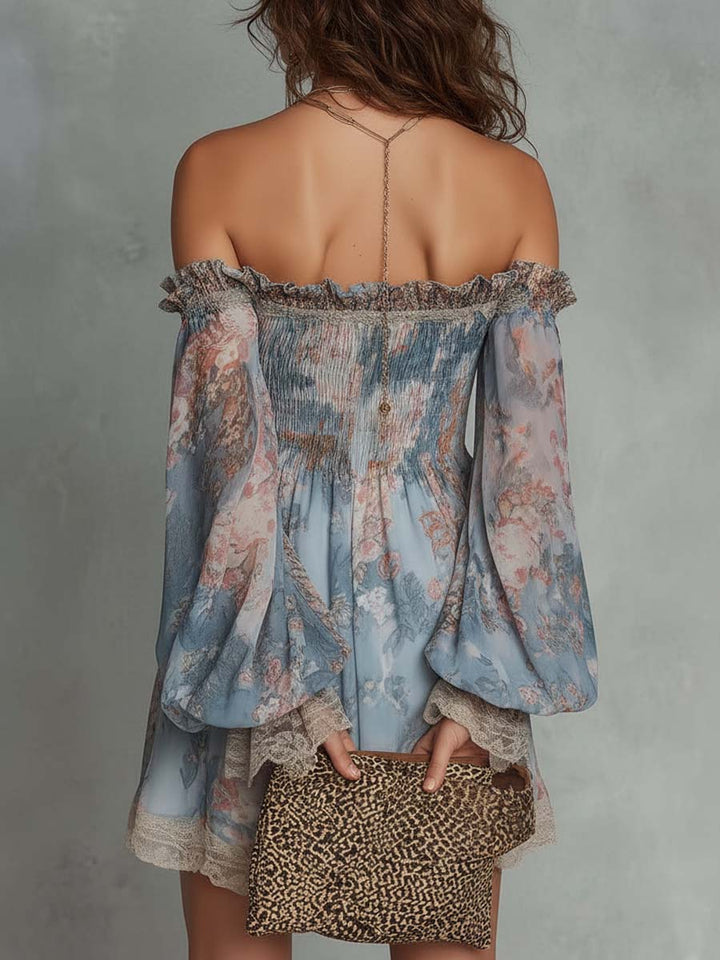 Romane | Vestido Corto Floral De Hombros Descubiertos
