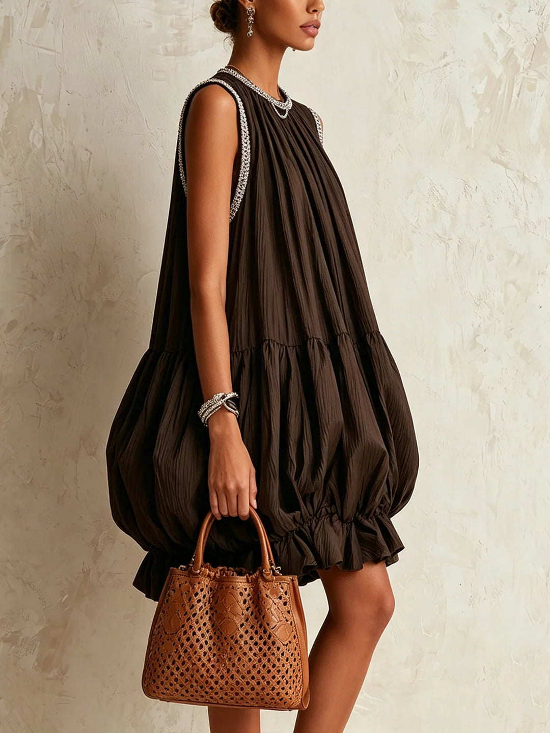 Colette | Brown Balloon Volume Short Dress