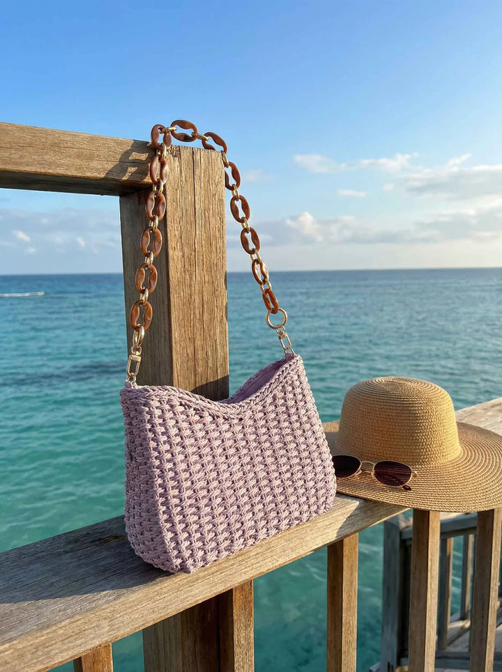 Bolso De Hombro De Paja Tejida De Colores