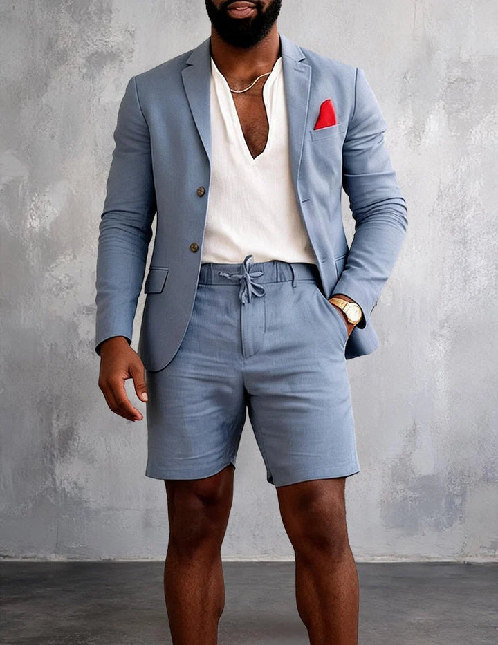 Conjunto De Blazer Masculino Ajustado Y Shorts Con Cordón