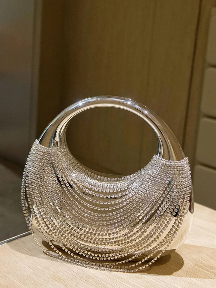 Bolso De Mano Con Flecos Color Sólido