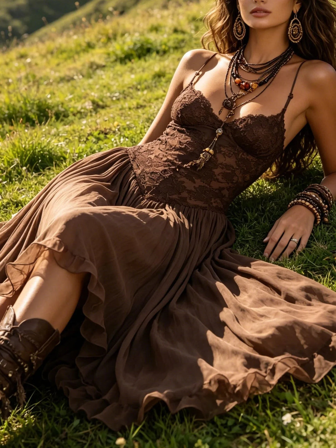 Leticia | Vestido Maxi Romántico Con Encaje