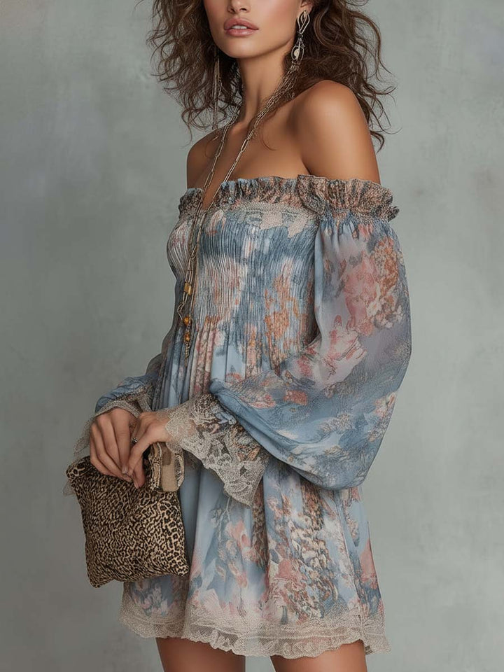 Romane | Vestido Corto Floral De Hombros Descubiertos