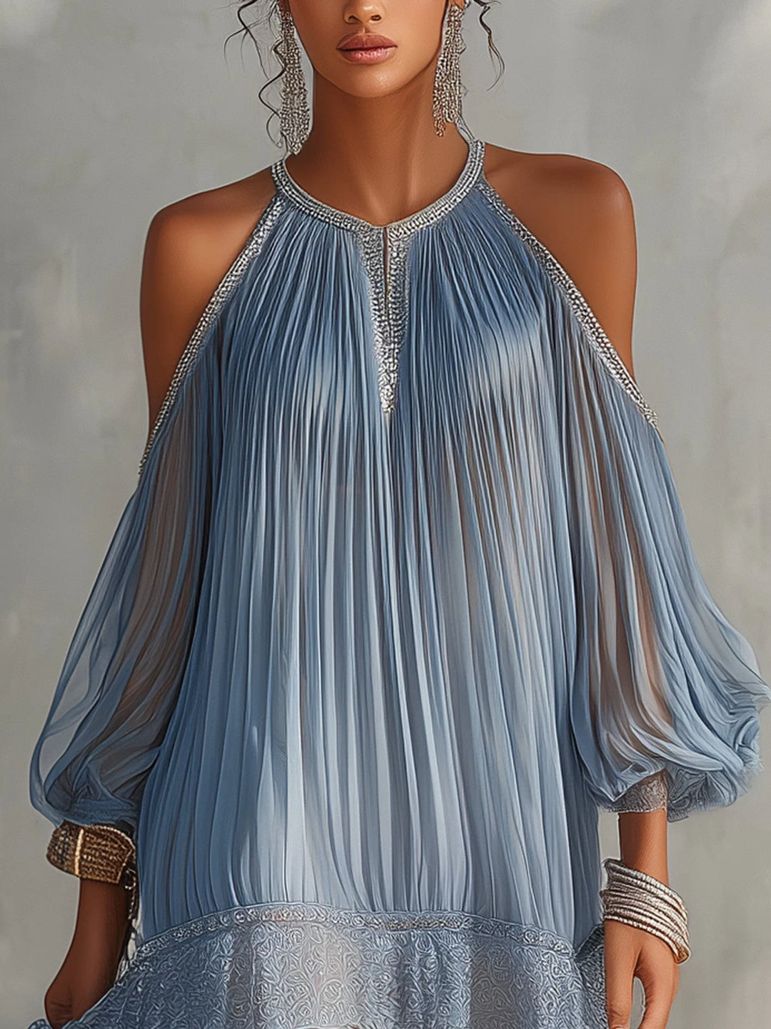 Seraphine | Vestido Corto Plisado De Hombros Descubiertos