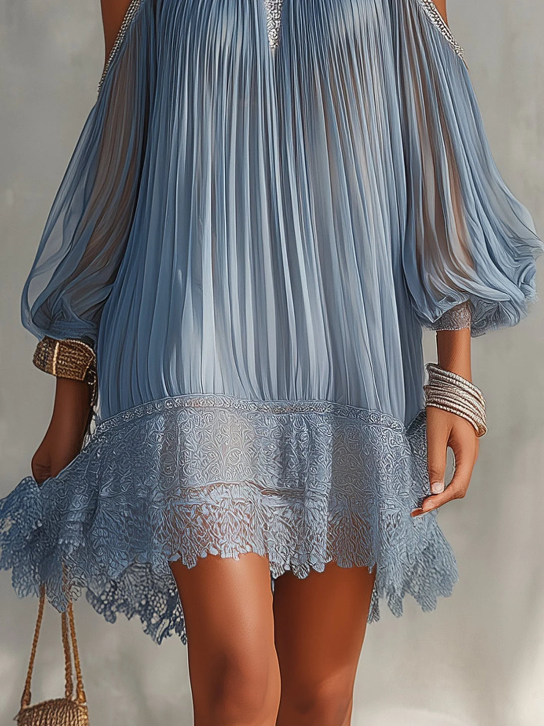 Seraphine | Vestido Corto Plisado De Hombros Descubiertos