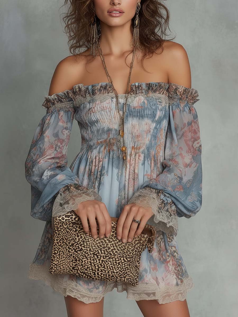 Romane | Vestido Corto Floral De Hombros Descubiertos