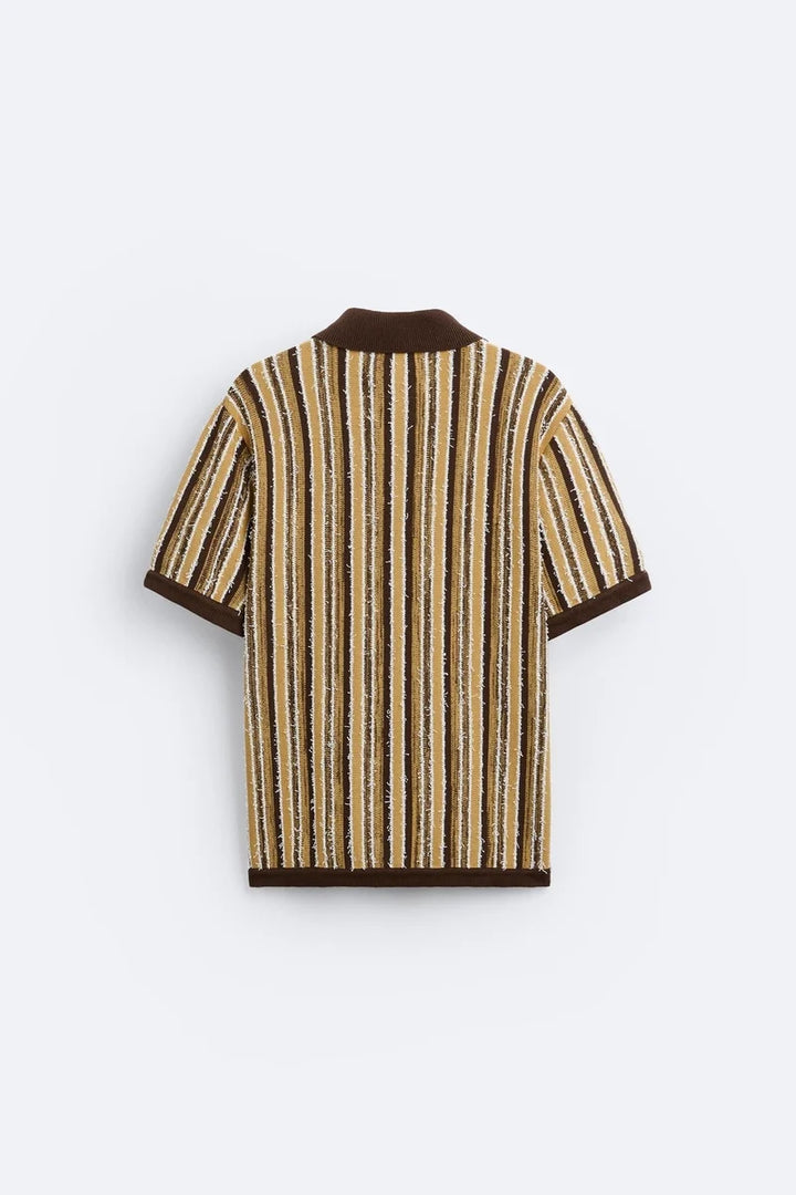 POLO MASCULINO RETRO DE MALHA ÀS RISCAS - CAMISA CASUAL DE VERÃO