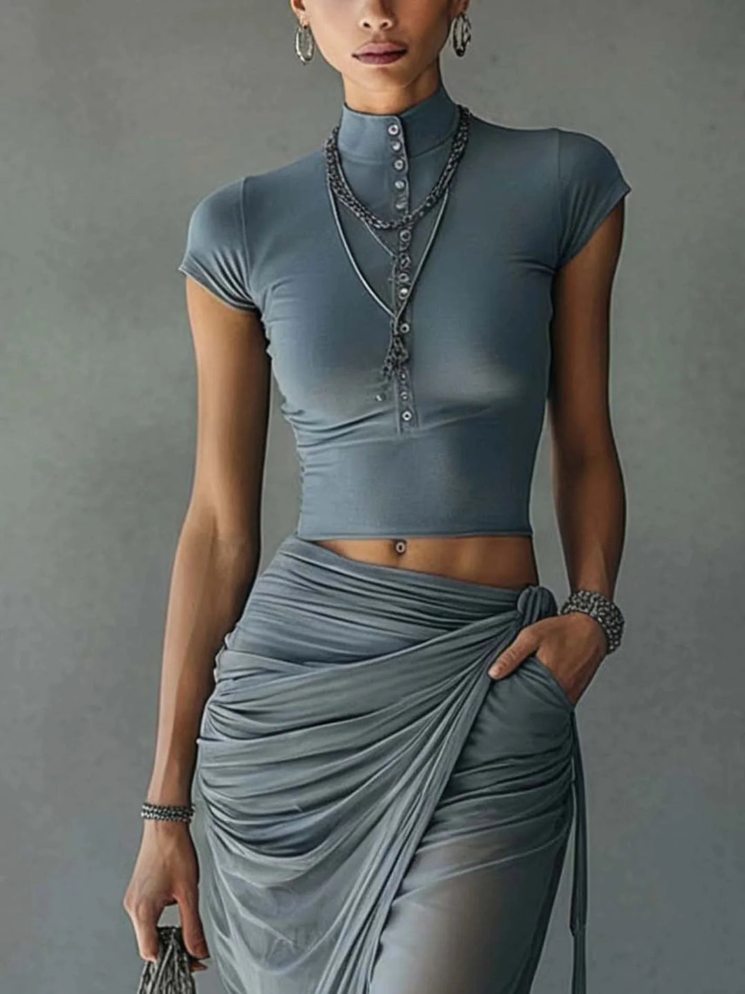 Isabel | Cropped Top And Draped Skirt Set