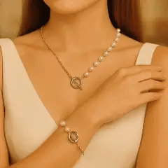 Eva | Colar e Pulseira Dourados Com Pérolas