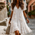 Vestido maxi hippie retro con bordado floral y libélulas