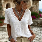 - TOP FLORAL Y ENCAJE CUELLO V