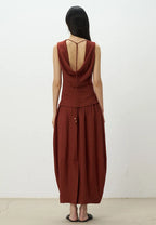 Conjunto lino top con cordones y falda elegante casual