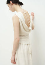 Conjunto lino top con cordones y falda elegante casual