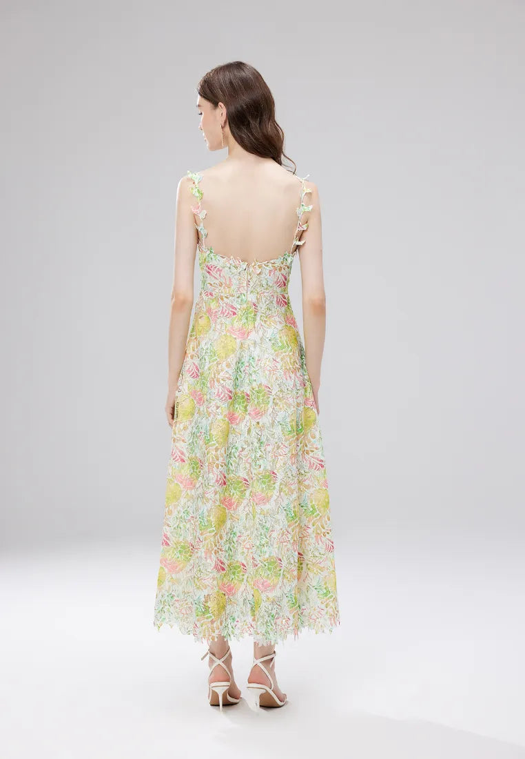 Vestido maxi cami boho floral con encaje y tirantes finos k26060801