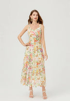 Vestido maxi cami boho floral con encaje y tirantes finos k26060801