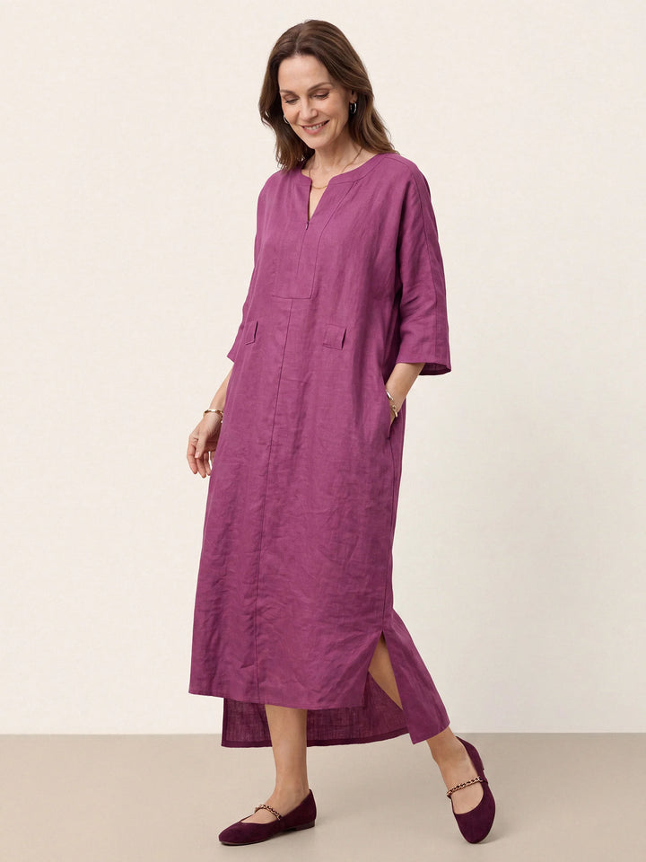 Solene - Vestido Maxi De Lino 100% Cocoon Con Lazada Lateral