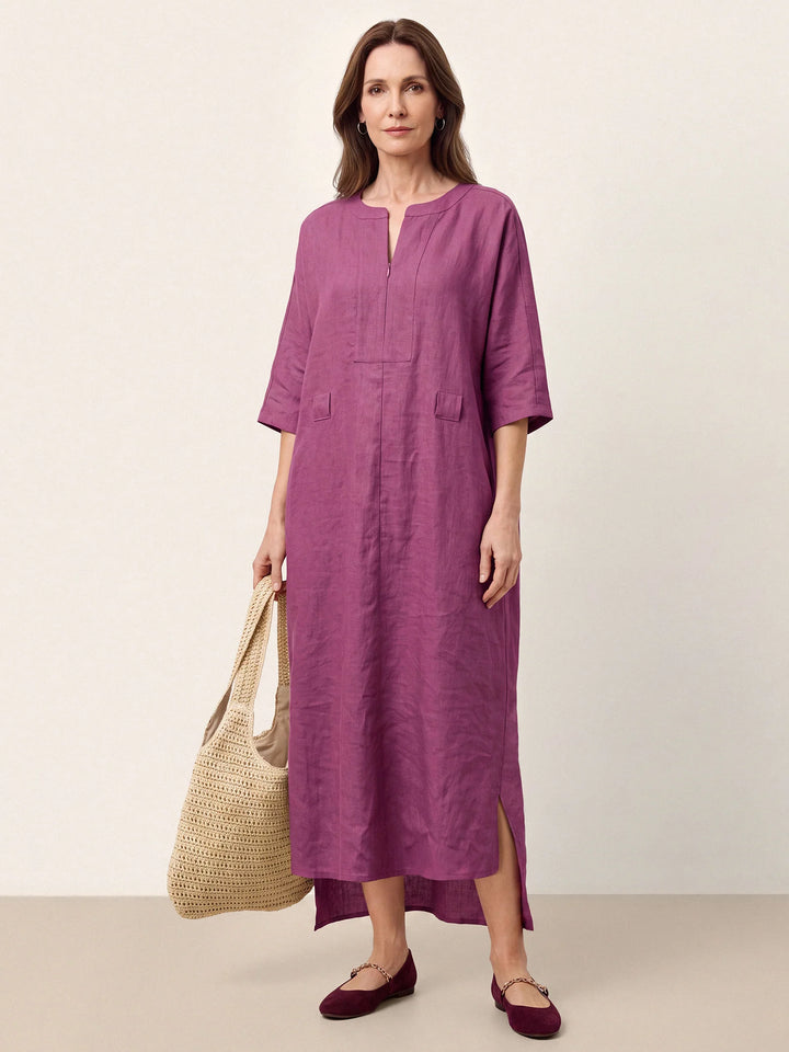 Solene - Vestido Maxi De Lino 100% Cocoon Con Lazada Lateral