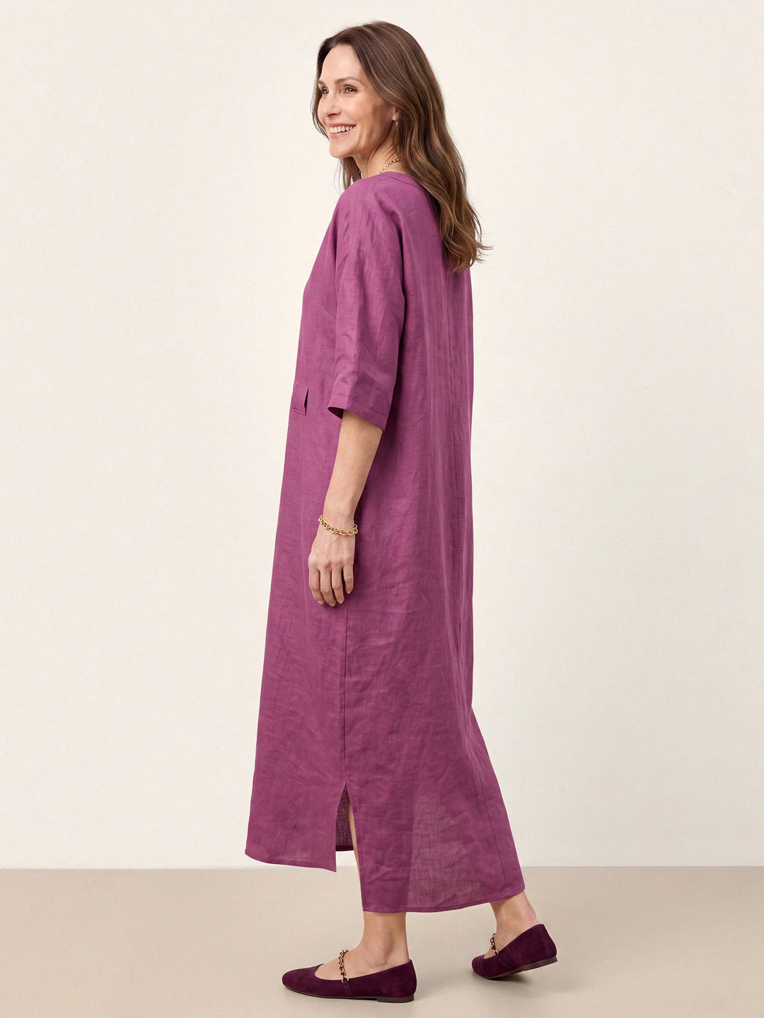 Solene - Vestido Maxi De Lino 100% Cocoon Con Lazada Lateral