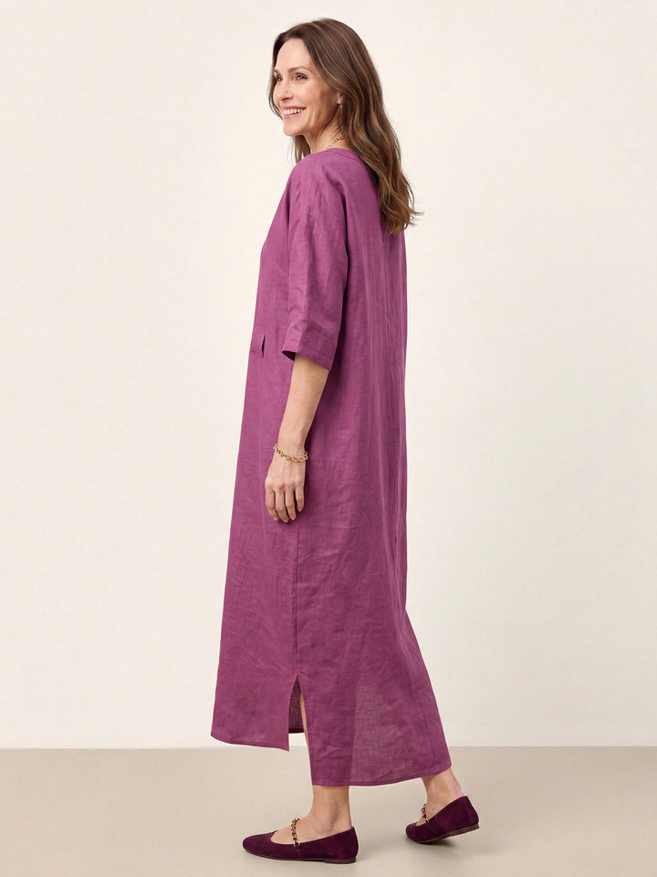 Solene - Vestido Maxi De Lino 100% Cocoon Con Lazada Lateral