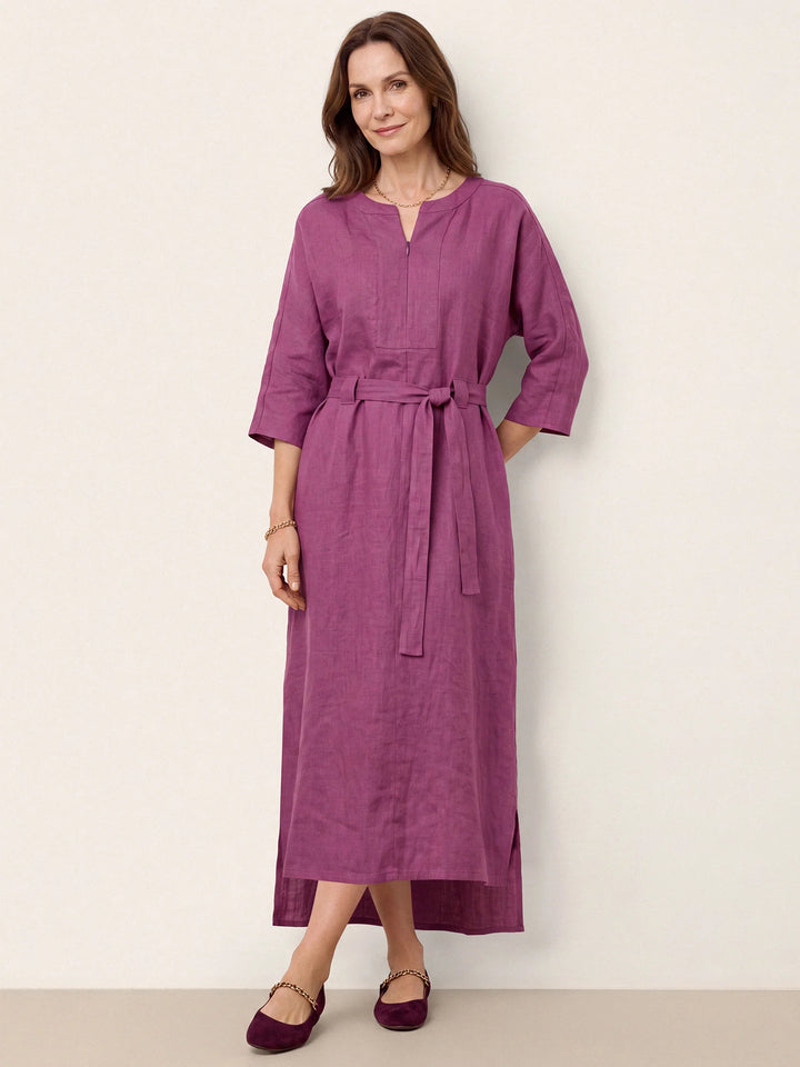 Solene - Vestido Maxi De Lino 100% Cocoon Con Lazada Lateral