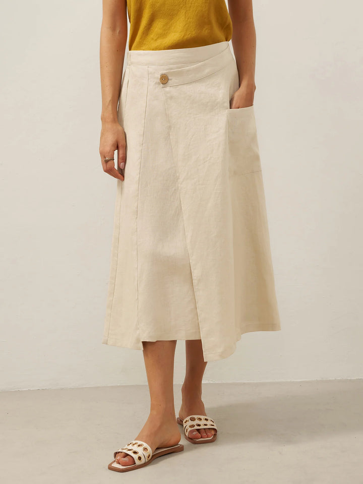 Fressa | Linen Angular Wrap Skirt with Elastic Waist