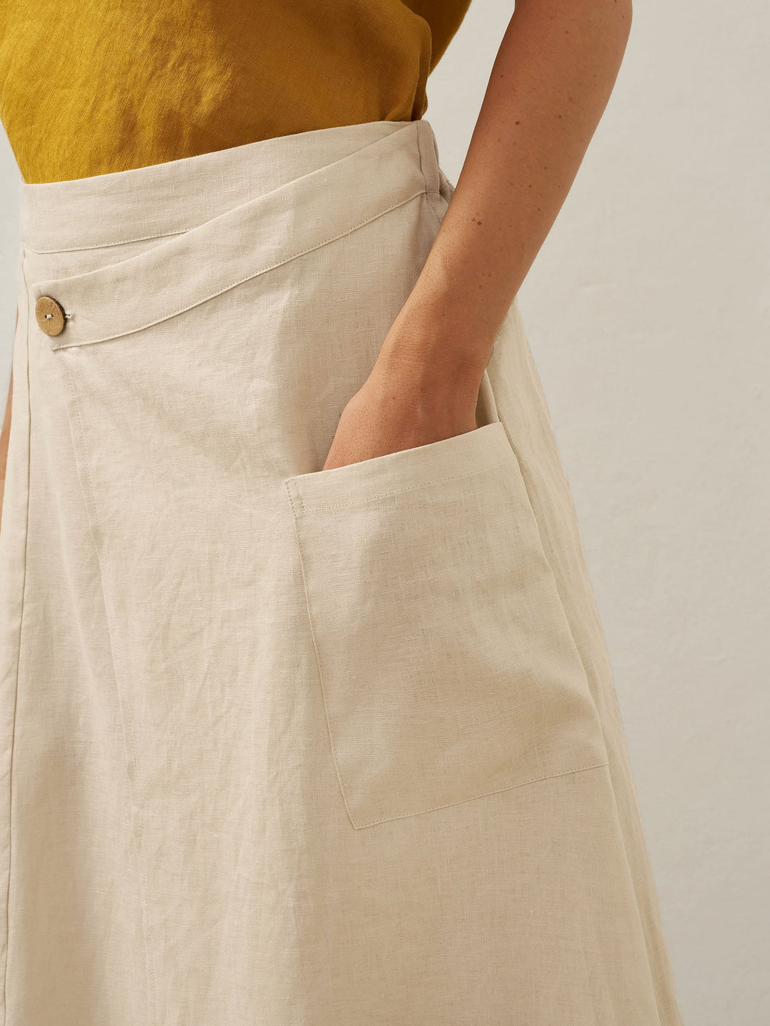 Fressa | Linen Angular Wrap Skirt with Elastic Waist