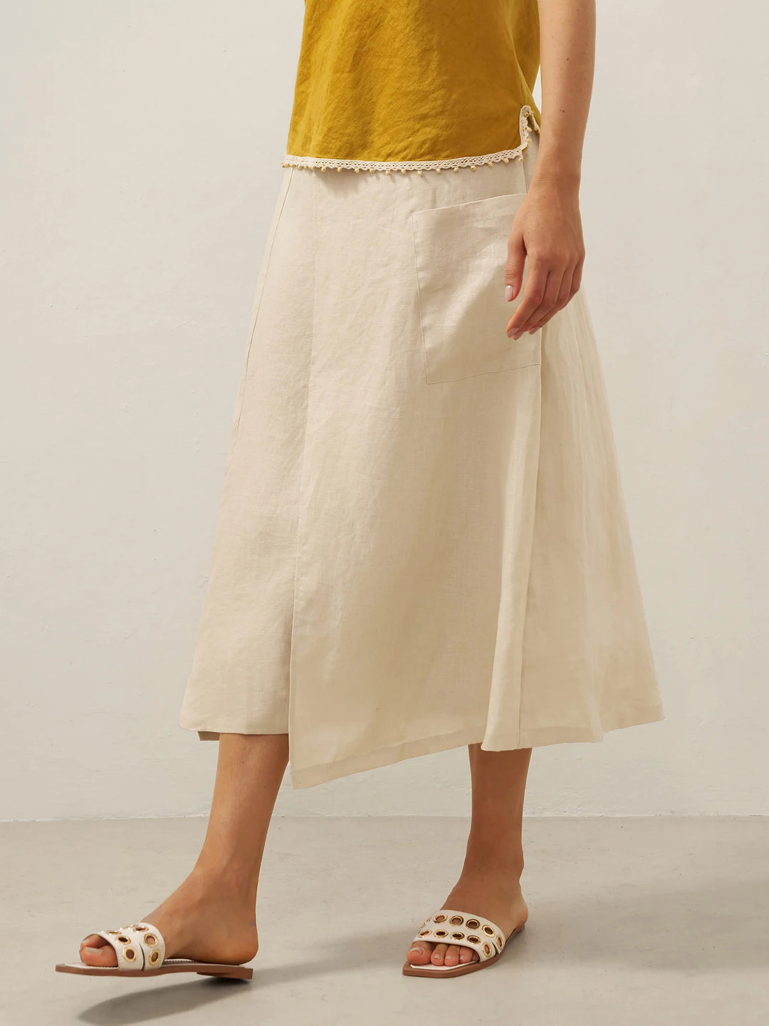 Fressa | Linen Angular Wrap Skirt with Elastic Waist