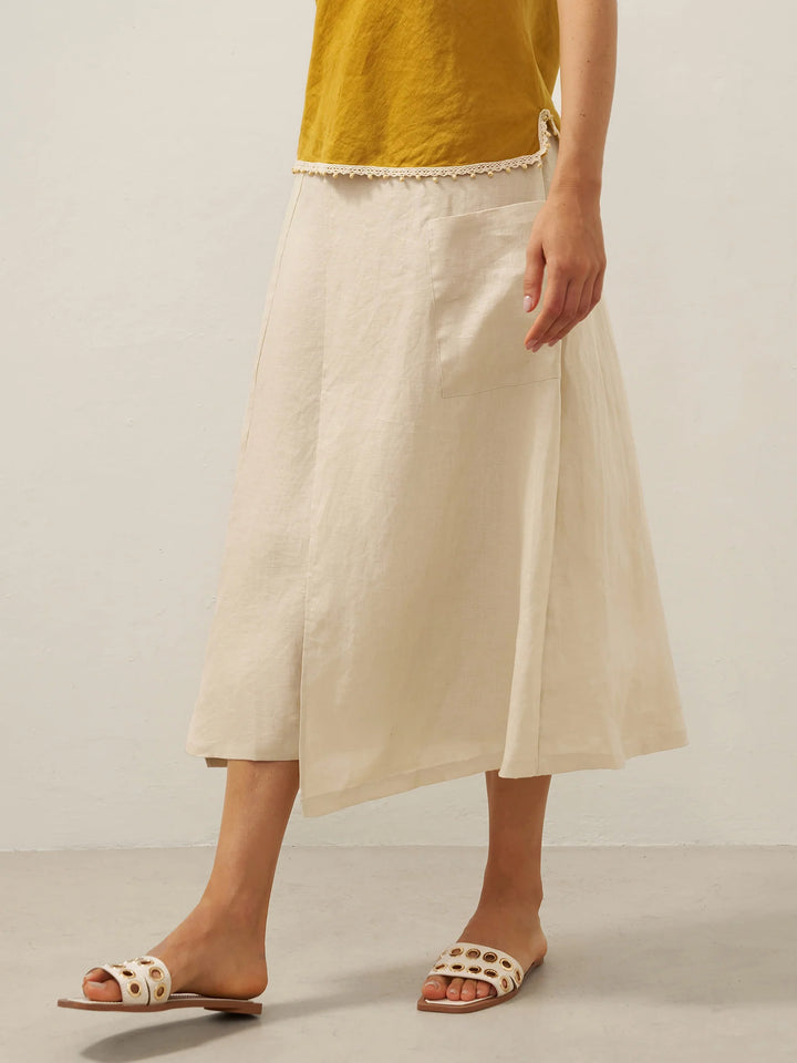 Fressa | Linen Angular Wrap Skirt with Elastic Waist